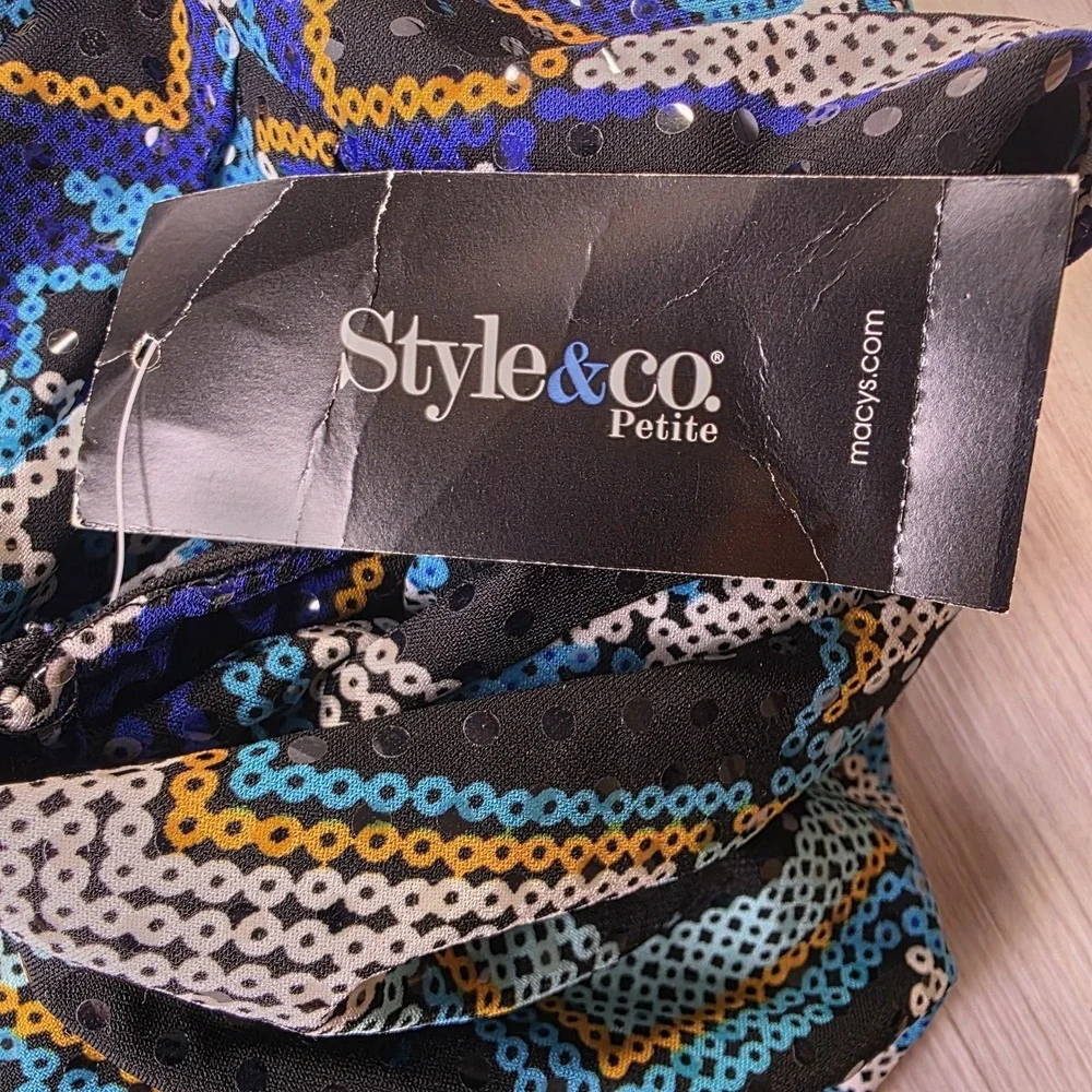 Style & Co Petite Cowl Neck Top PS Diamond‎ Glitz Geometric Stretch NWT